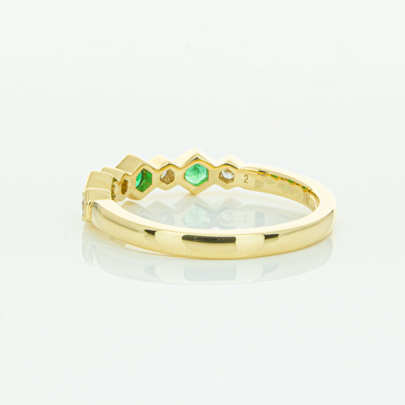 18ct Yellow Gold Emerald & Diamond Deco Band-Ring-Walker & Hall