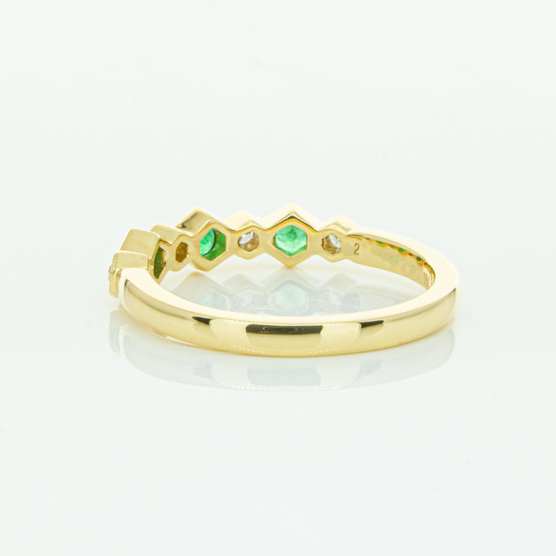 18ct Yellow Gold Emerald & Diamond Deco Band-Ring-Walker & Hall