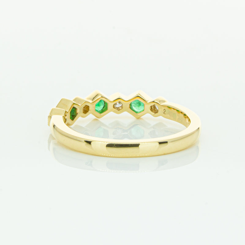 18ct Yellow Gold Emerald & Diamond Deco Band-Ring-Walker & Hall