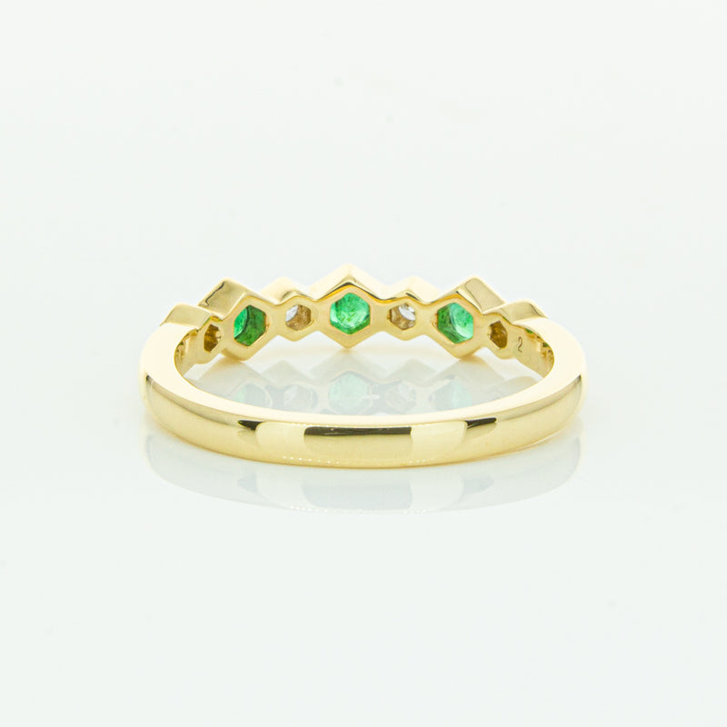 18ct Yellow Gold Emerald & Diamond Deco Band-Ring-Walker & Hall