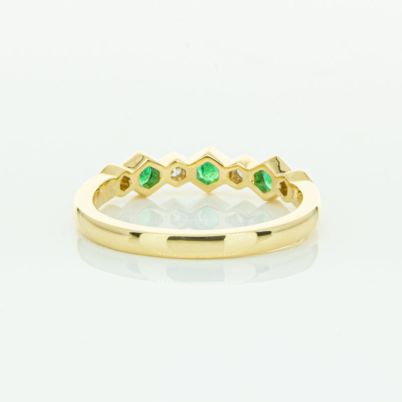 18ct Yellow Gold Emerald & Diamond Deco Band-Ring-Walker & Hall