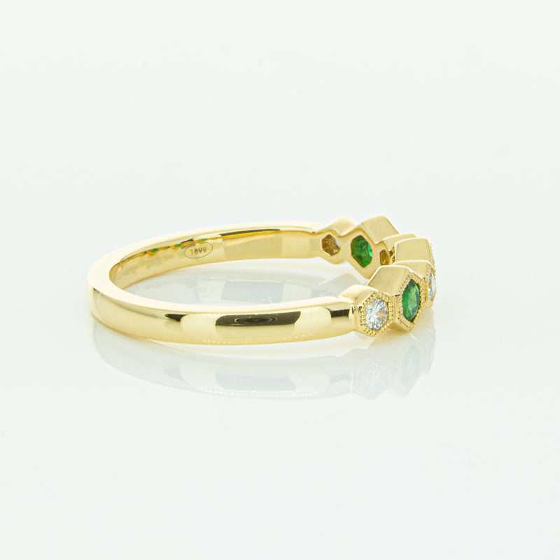 18ct Yellow Gold Emerald & Diamond Deco Band-Ring-Walker & Hall