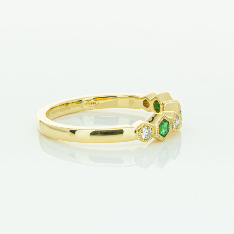 18ct Yellow Gold Emerald & Diamond Deco Band-Ring-Walker & Hall