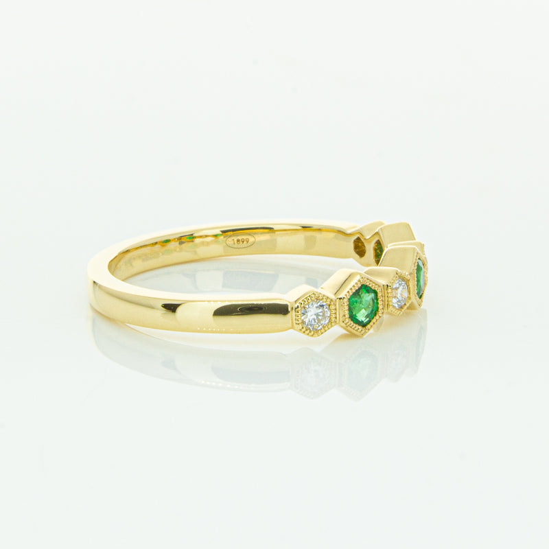 18ct Yellow Gold Emerald & Diamond Deco Band-Ring-Walker & Hall