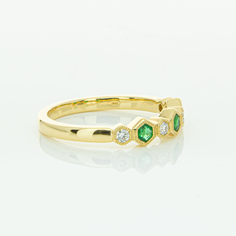 18ct Yellow Gold Emerald & Diamond Deco Band-Ring-Walker & Hall