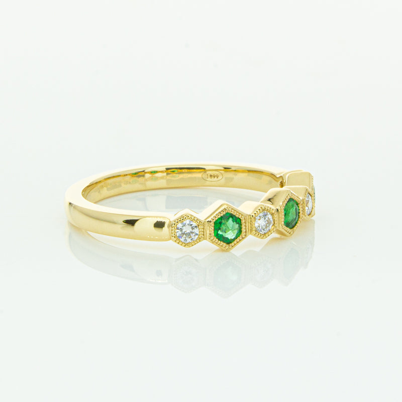 18ct Yellow Gold Emerald & Diamond Deco Band-Ring-Walker & Hall