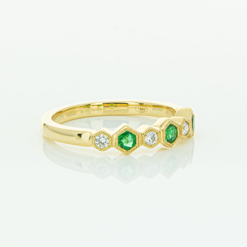 18ct Yellow Gold Emerald & Diamond Deco Band-Ring-Walker & Hall
