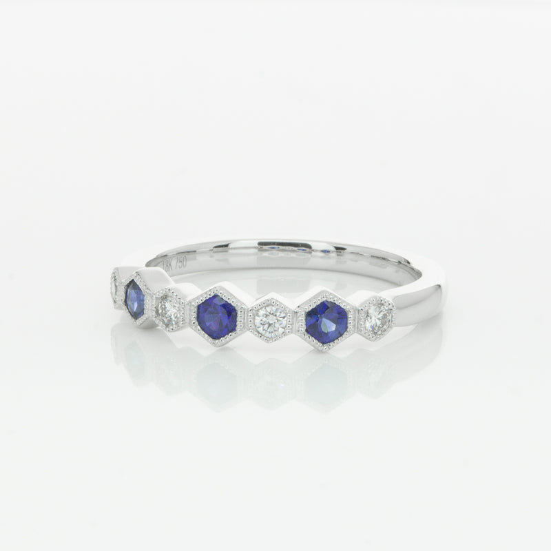 18ct White Gold Sapphire & Diamond Deco Band-Ring-Walker & Hall