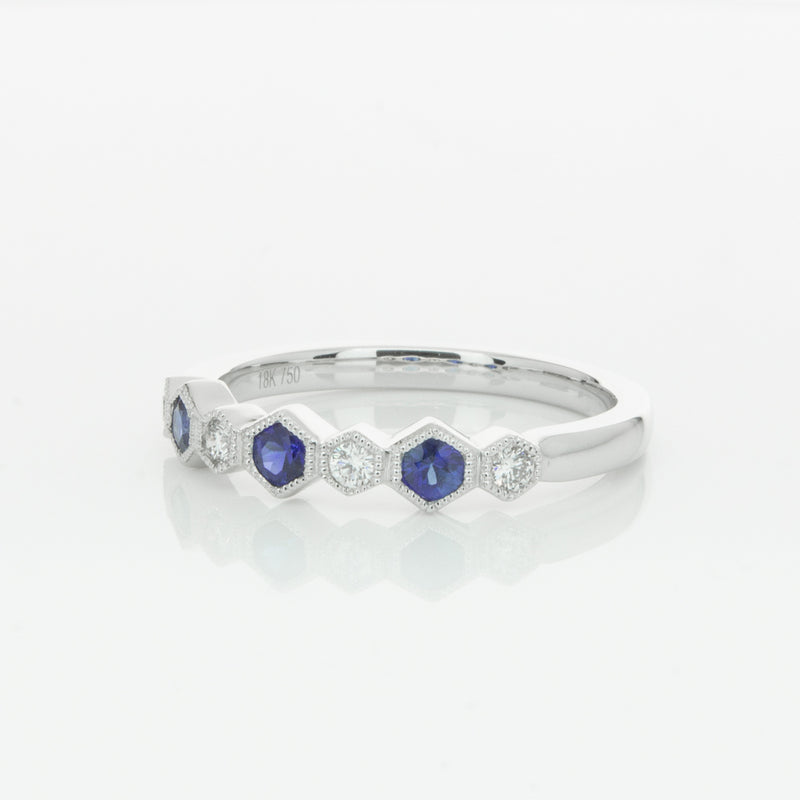 18ct White Gold Sapphire & Diamond Deco Band-Ring-Walker & Hall