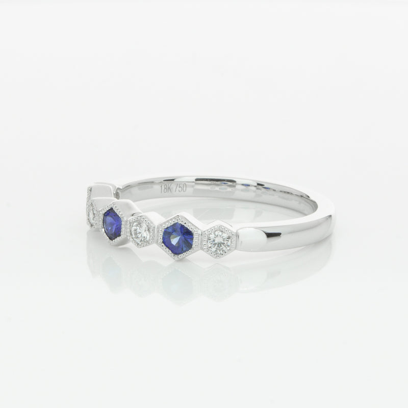 18ct White Gold Sapphire & Diamond Deco Band-Ring-Walker & Hall