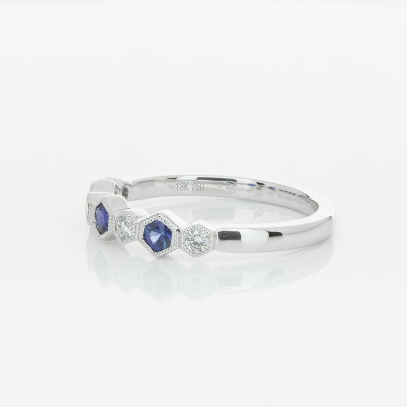 18ct White Gold Sapphire & Diamond Deco Band-Ring-Walker & Hall