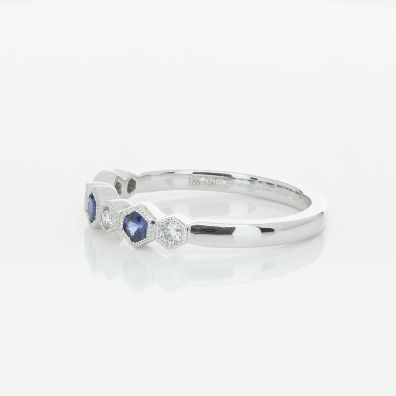 18ct White Gold Sapphire & Diamond Deco Band-Ring-Walker & Hall