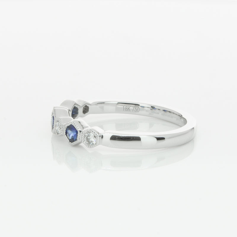 18ct White Gold Sapphire & Diamond Deco Band-Ring-Walker & Hall
