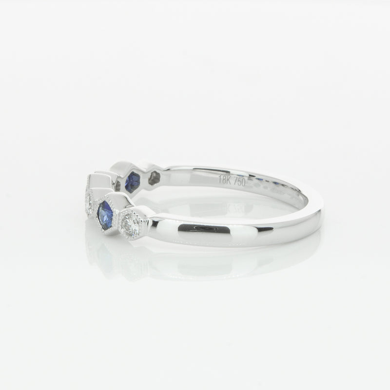 18ct White Gold Sapphire & Diamond Deco Band-Ring-Walker & Hall
