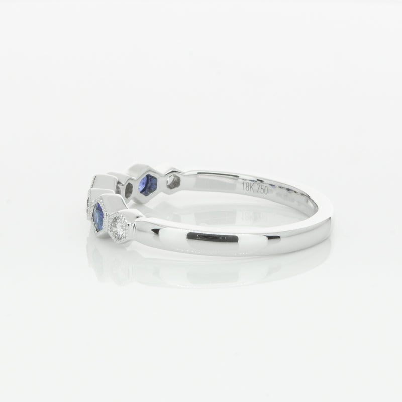 18ct White Gold Sapphire & Diamond Deco Band-Ring-Walker & Hall