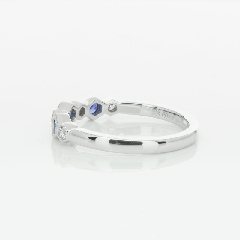 18ct White Gold Sapphire & Diamond Deco Band-Ring-Walker & Hall