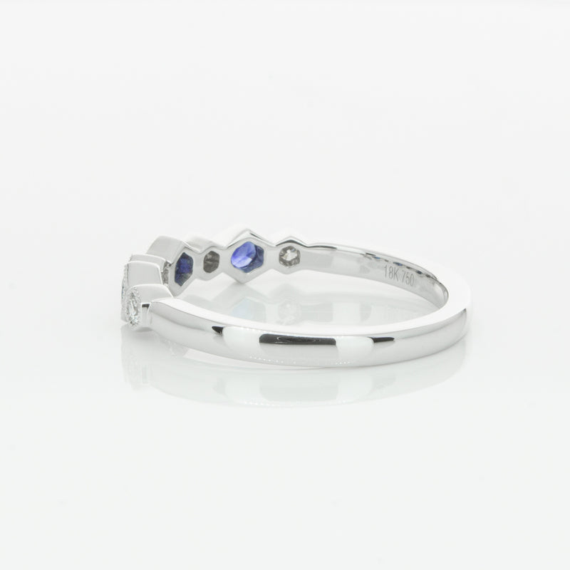 18ct White Gold Sapphire & Diamond Deco Band-Ring-Walker & Hall