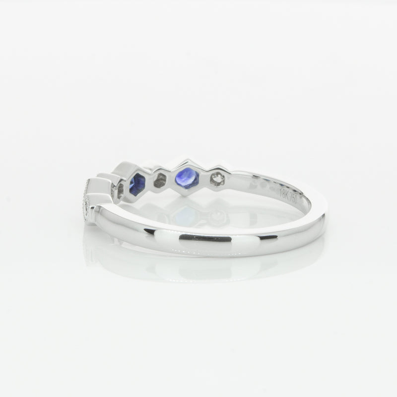 18ct White Gold Sapphire & Diamond Deco Band-Ring-Walker & Hall
