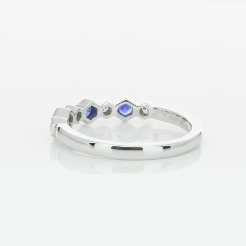 18ct White Gold Sapphire & Diamond Deco Band-Ring-Walker & Hall