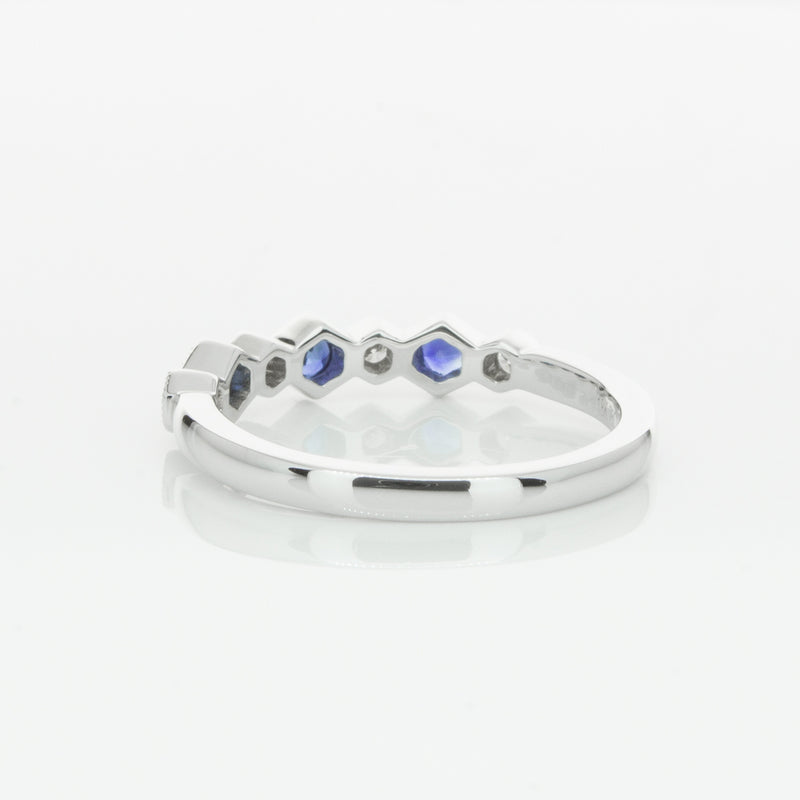 18ct White Gold Sapphire & Diamond Deco Band-Ring-Walker & Hall