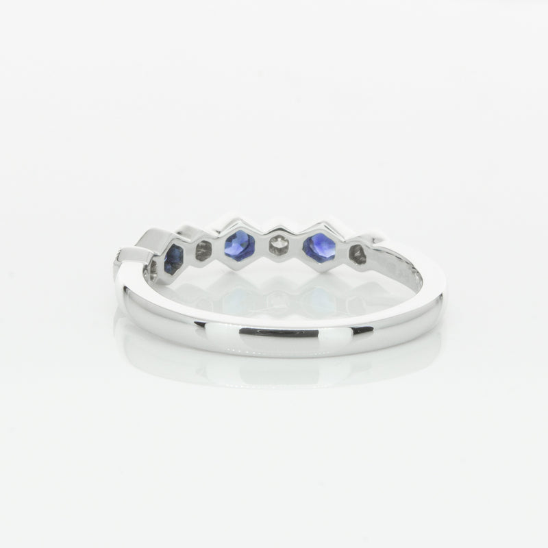 18ct White Gold Sapphire & Diamond Deco Band-Ring-Walker & Hall