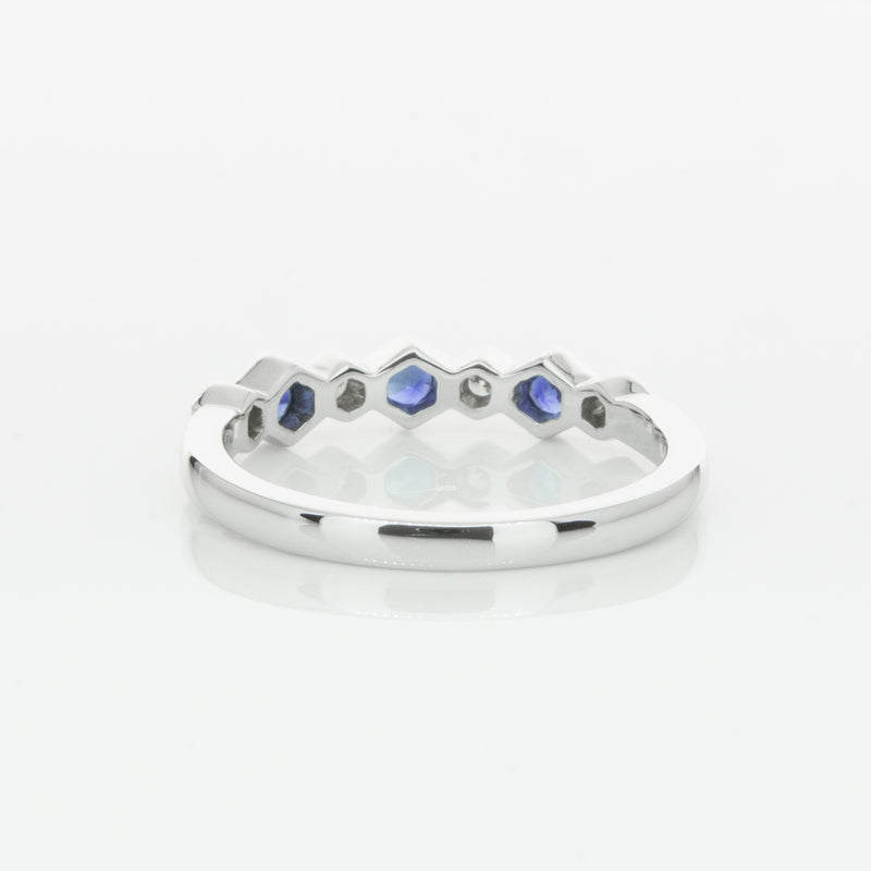 18ct White Gold Sapphire & Diamond Deco Band-Ring-Walker & Hall