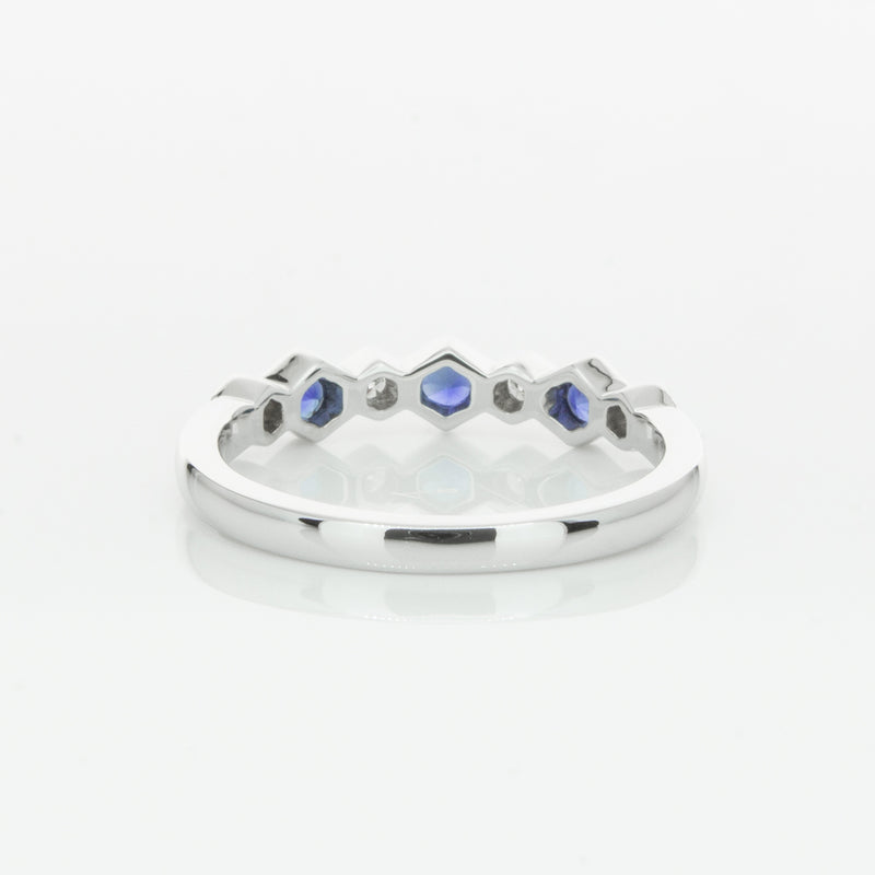 18ct White Gold Sapphire & Diamond Deco Band-Ring-Walker & Hall