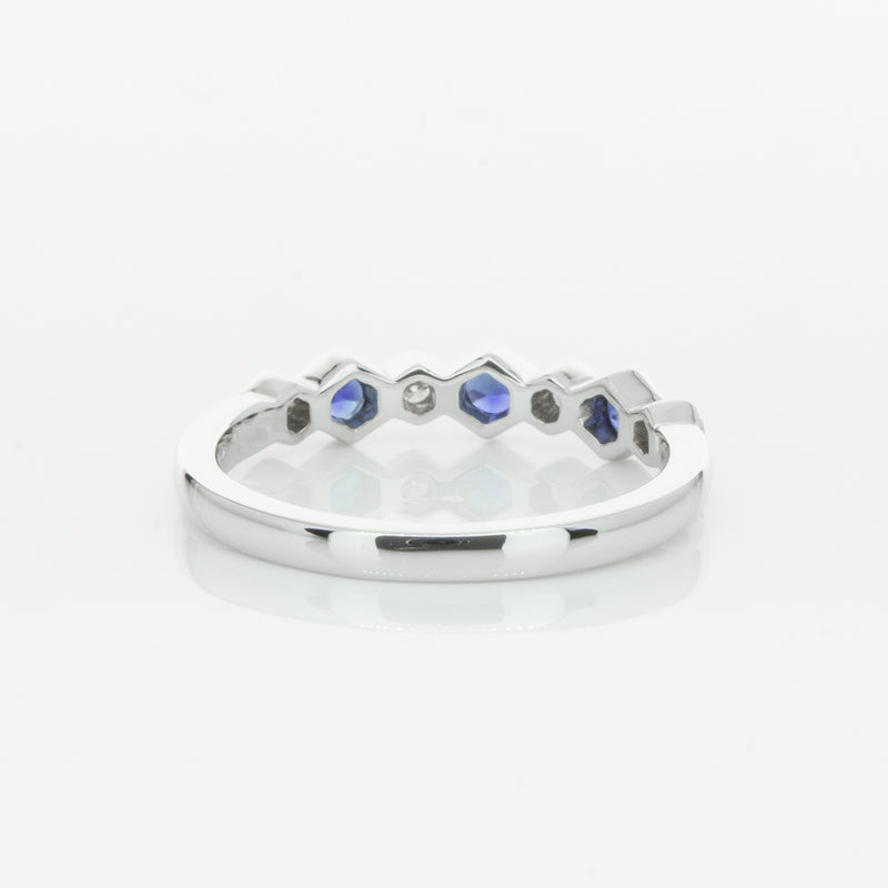 18ct White Gold Sapphire & Diamond Deco Band-Ring-Walker & Hall