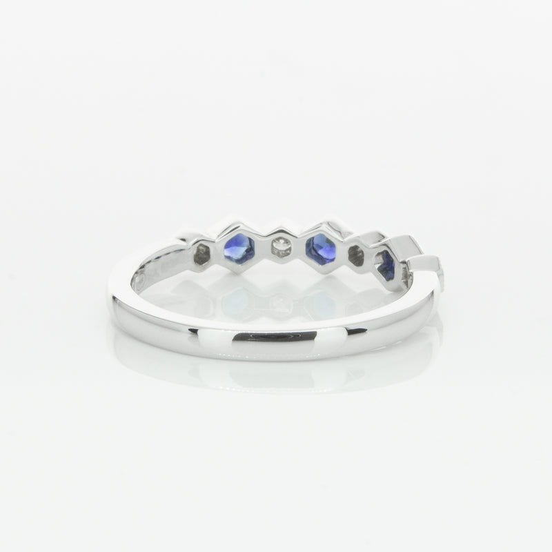 18ct White Gold Sapphire & Diamond Deco Band-Ring-Walker & Hall