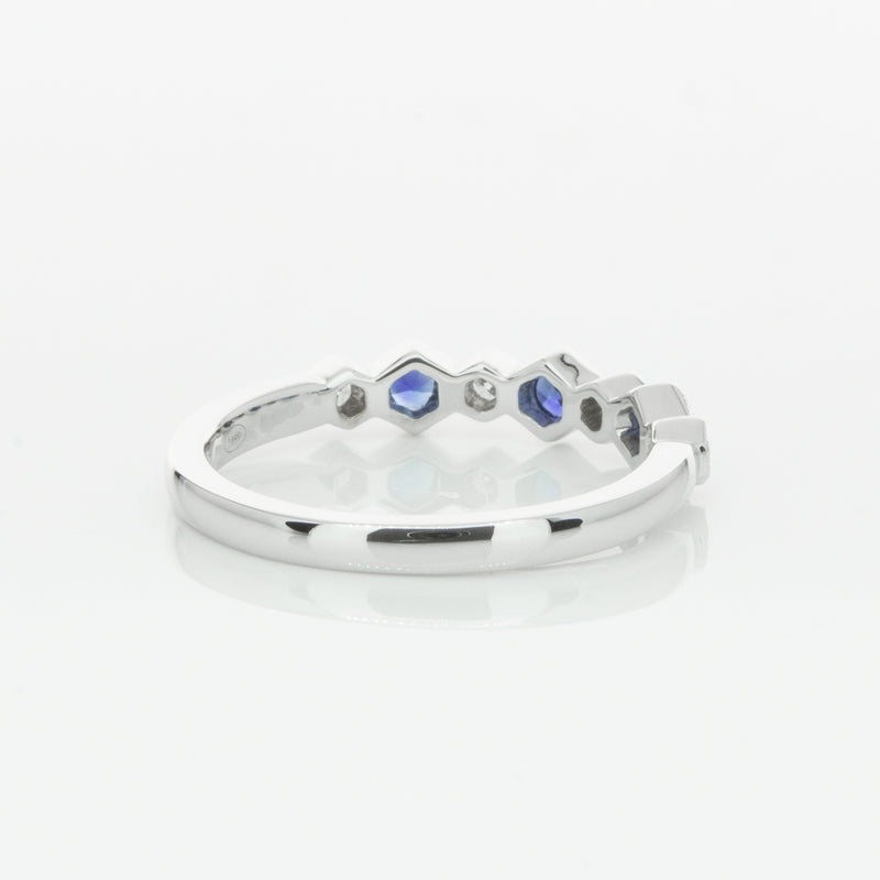 18ct White Gold Sapphire & Diamond Deco Band-Ring-Walker & Hall