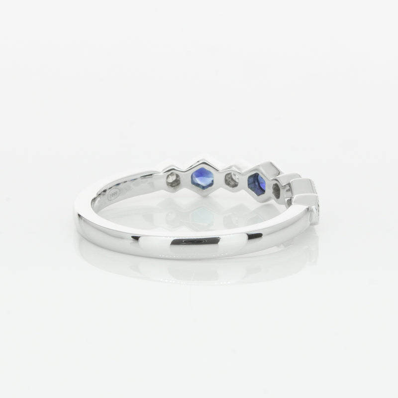 18ct White Gold Sapphire & Diamond Deco Band-Ring-Walker & Hall