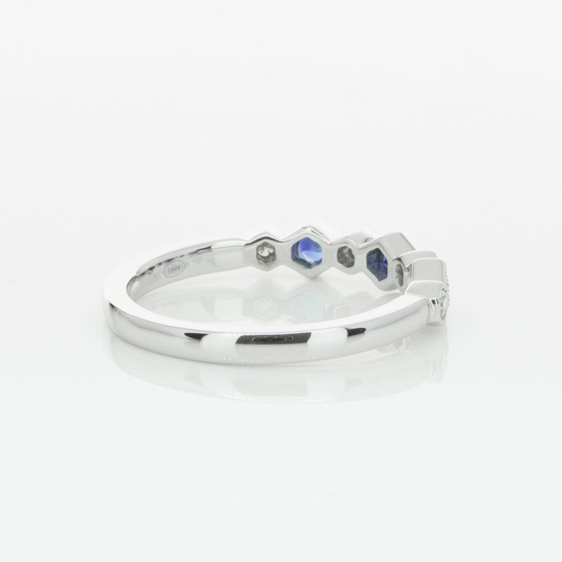18ct White Gold Sapphire & Diamond Deco Band-Ring-Walker & Hall