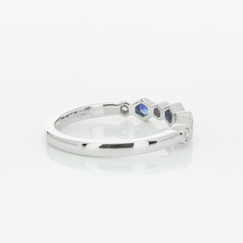 18ct White Gold Sapphire & Diamond Deco Band-Ring-Walker & Hall