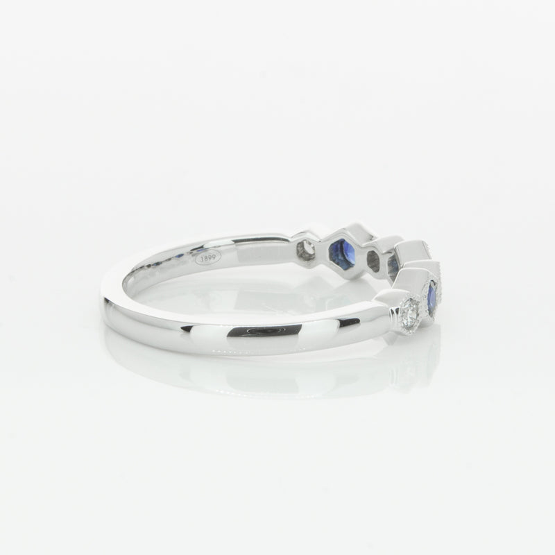 18ct White Gold Sapphire & Diamond Deco Band-Ring-Walker & Hall