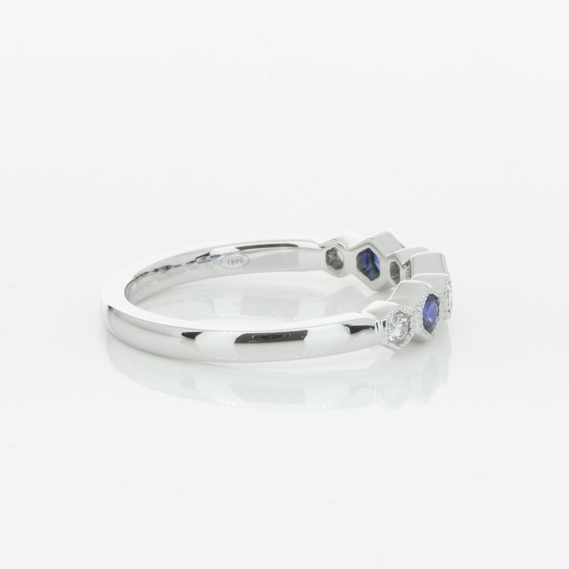 18ct White Gold Sapphire & Diamond Deco Band-Ring-Walker & Hall