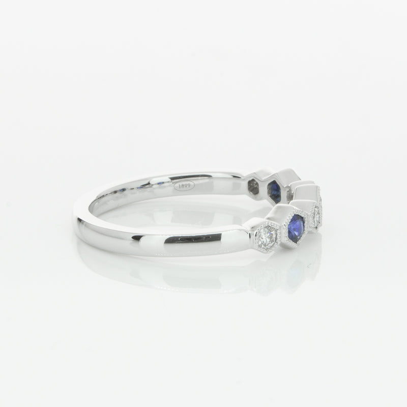 18ct White Gold Sapphire & Diamond Deco Band-Ring-Walker & Hall