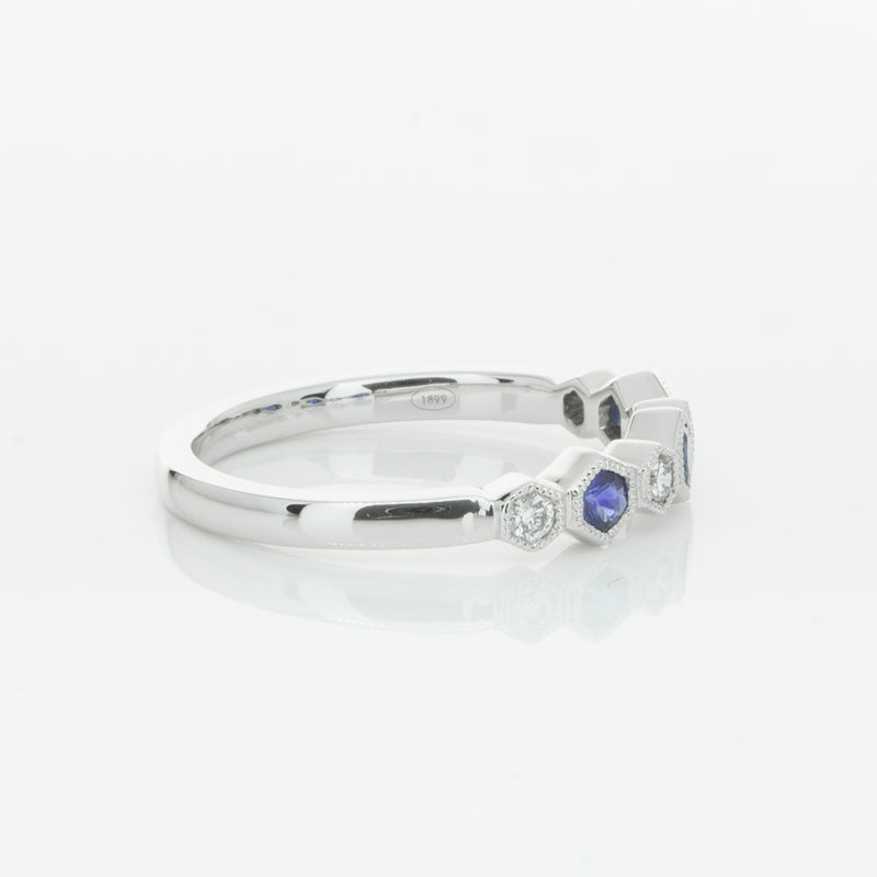 18ct White Gold Sapphire & Diamond Deco Band-Ring-Walker & Hall