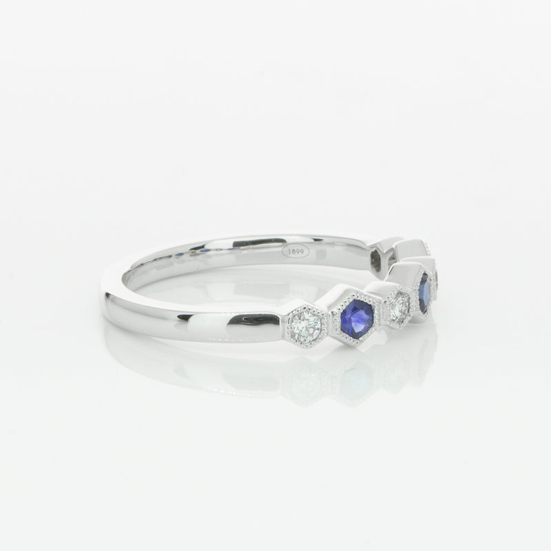 18ct White Gold Sapphire & Diamond Deco Band-Ring-Walker & Hall
