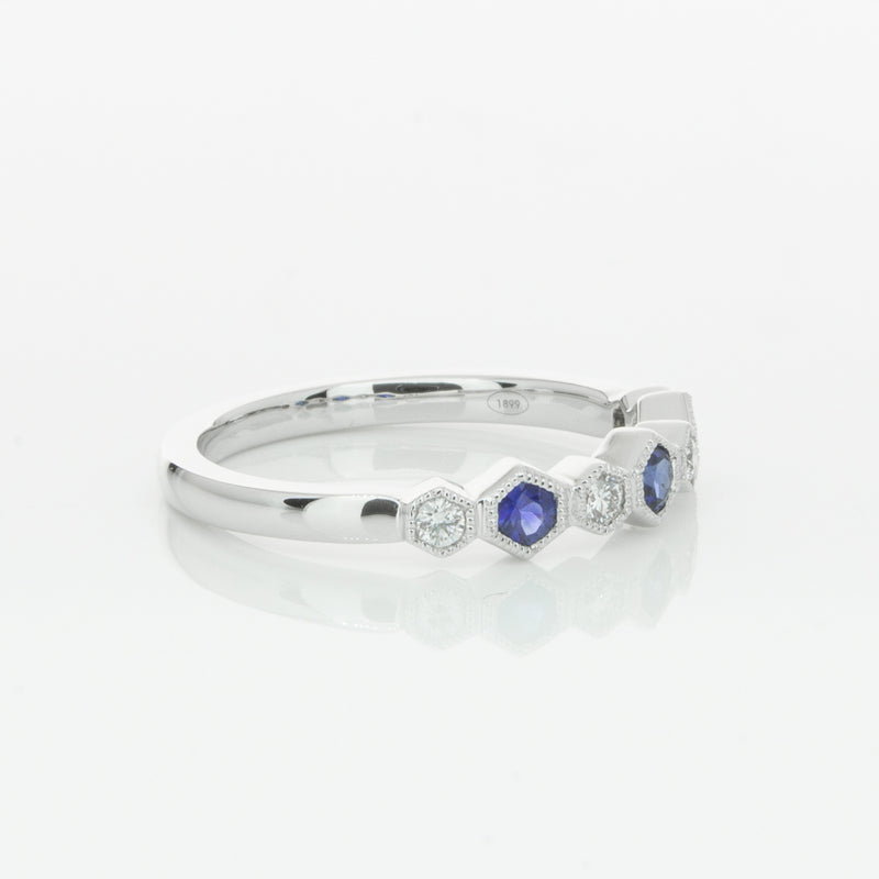 18ct White Gold Sapphire & Diamond Deco Band-Ring-Walker & Hall