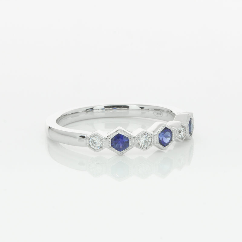 18ct White Gold Sapphire & Diamond Deco Band-Ring-Walker & Hall