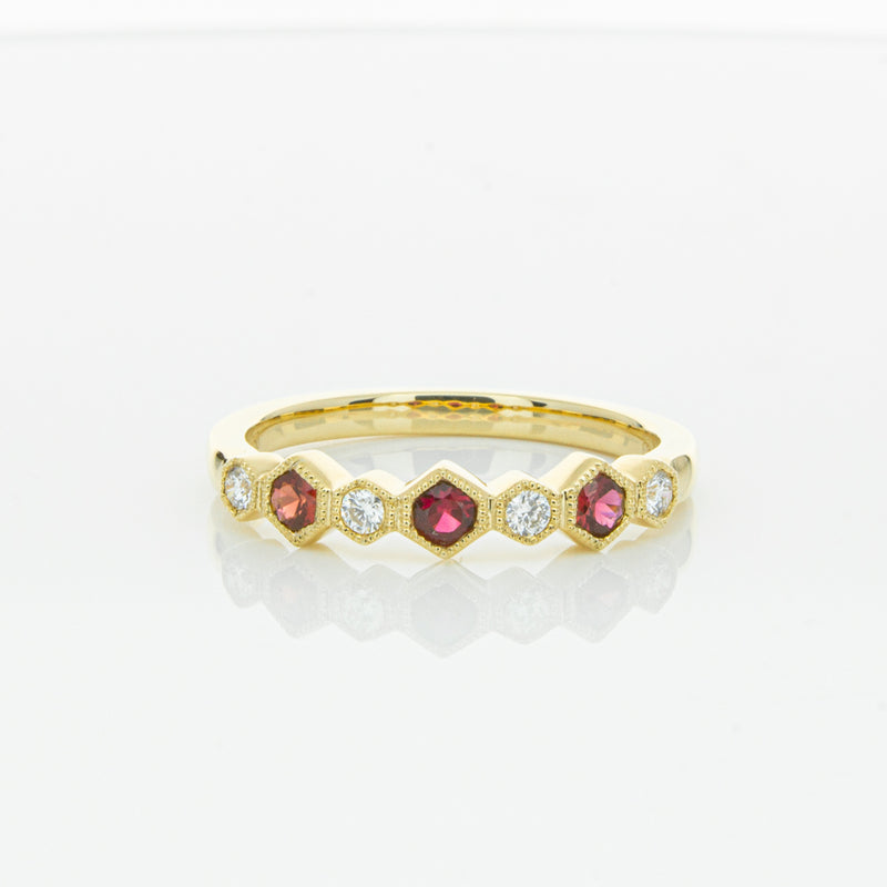 18ct Yellow Gold Ruby & Diamond Deco Band-Ring-Walker & Hall