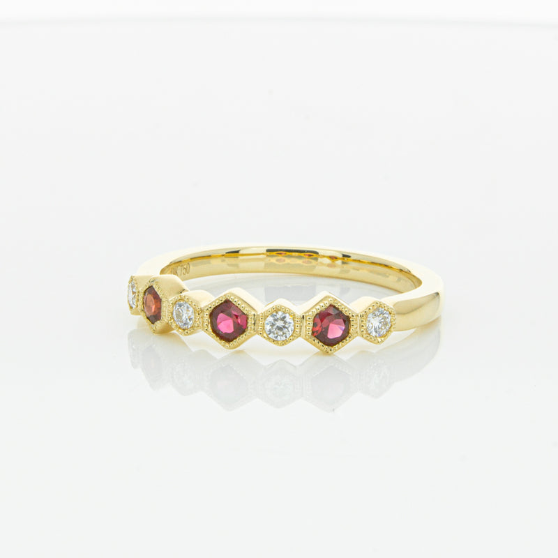 18ct Yellow Gold Ruby & Diamond Deco Band-Ring-Walker & Hall