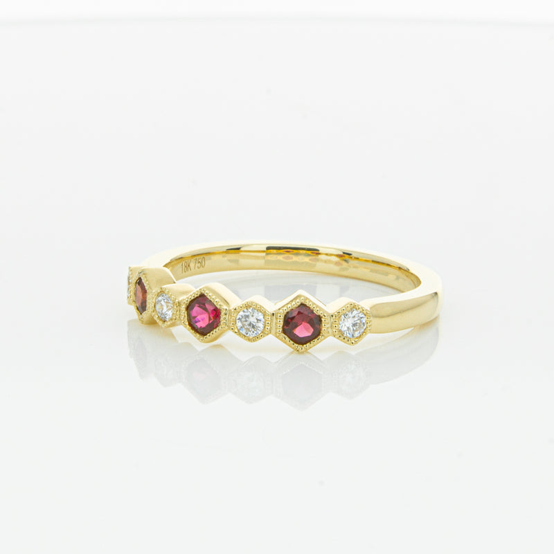 18ct Yellow Gold Ruby & Diamond Deco Band-Ring-Walker & Hall