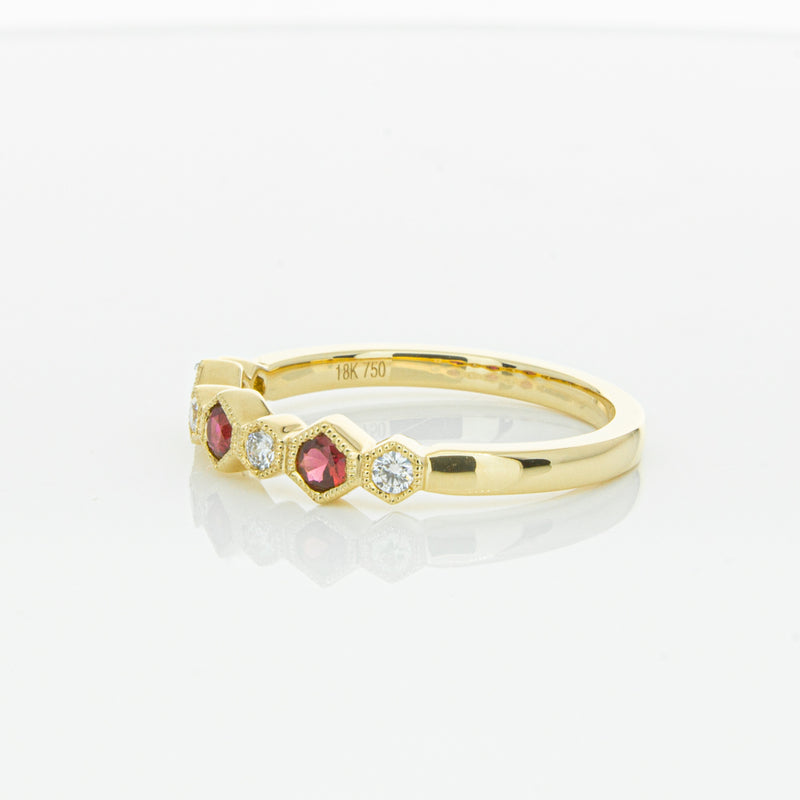 18ct Yellow Gold Ruby & Diamond Deco Band-Ring-Walker & Hall