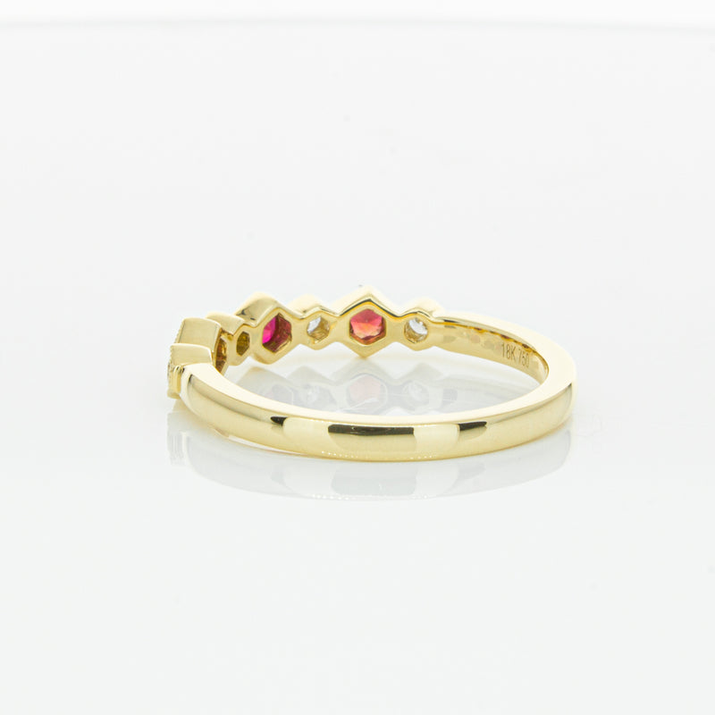 18ct Yellow Gold Ruby & Diamond Deco Band-Ring-Walker & Hall