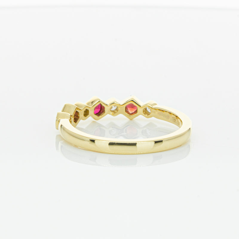 18ct Yellow Gold Ruby & Diamond Deco Band-Ring-Walker & Hall