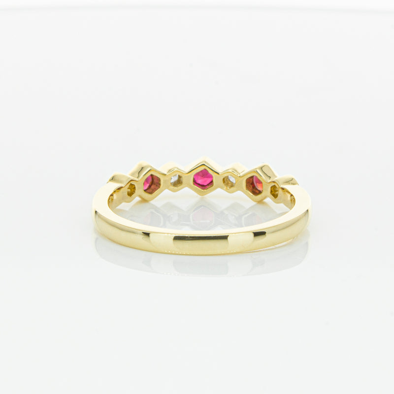 18ct Yellow Gold Ruby & Diamond Deco Band-Ring-Walker & Hall