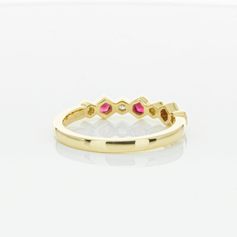 18ct Yellow Gold Ruby & Diamond Deco Band-Ring-Walker & Hall