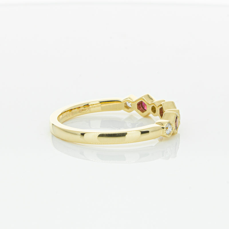 18ct Yellow Gold Ruby & Diamond Deco Band-Ring-Walker & Hall
