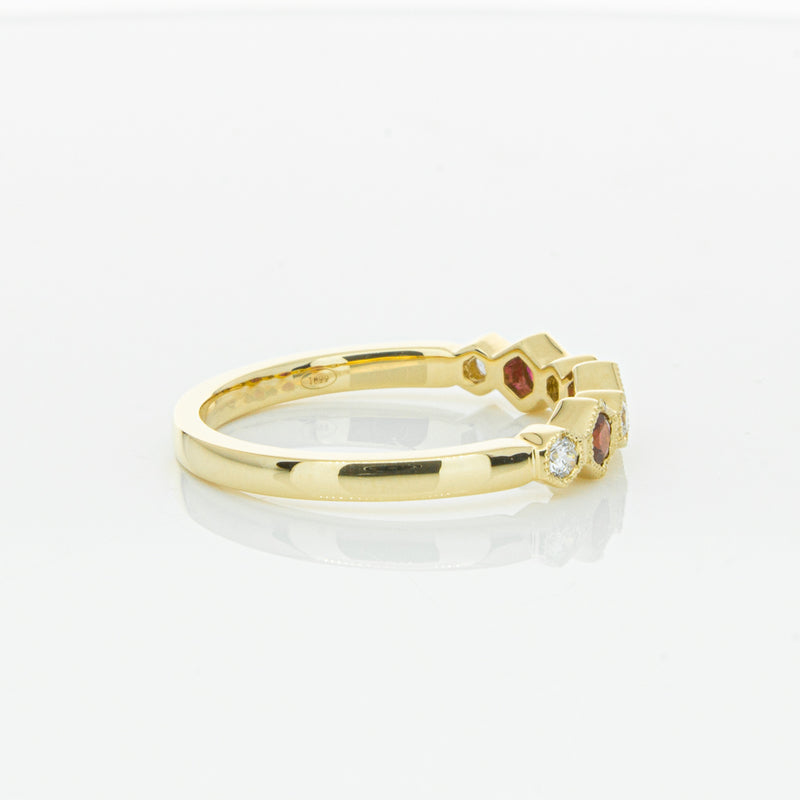 18ct Yellow Gold Ruby & Diamond Deco Band-Ring-Walker & Hall